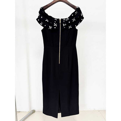 Women Off-The-Shoulder Body-Con Cocktail Midi Dress Dresses