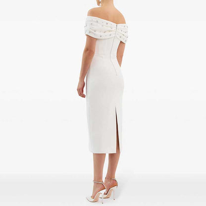 Women Off-The-Shoulder Body-Con Cocktail Midi Dress Dresses