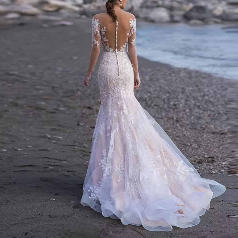 Lace Princess Off-The-Shoulder Court Train Lace Wedding Dress