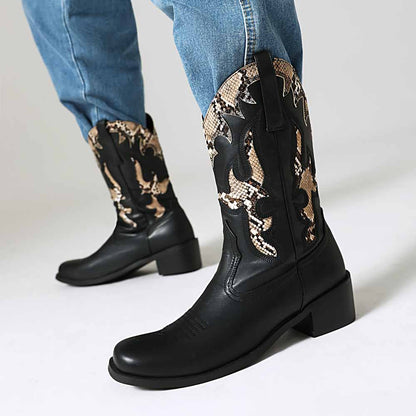 Black and White Cowboy Chelsea Boots