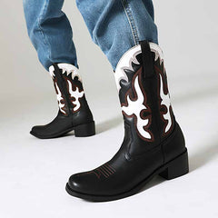 Black and White Cowboy Chelsea Boots