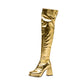 Metallic Microfiber Leather Platform Block Heel Over Knee Boots