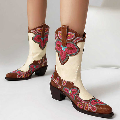 Embroidery boots for women casual mid-calf dress boots