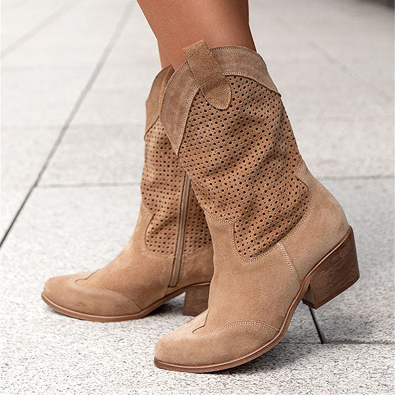 Women's Mid-calf Chunky Suede Boots