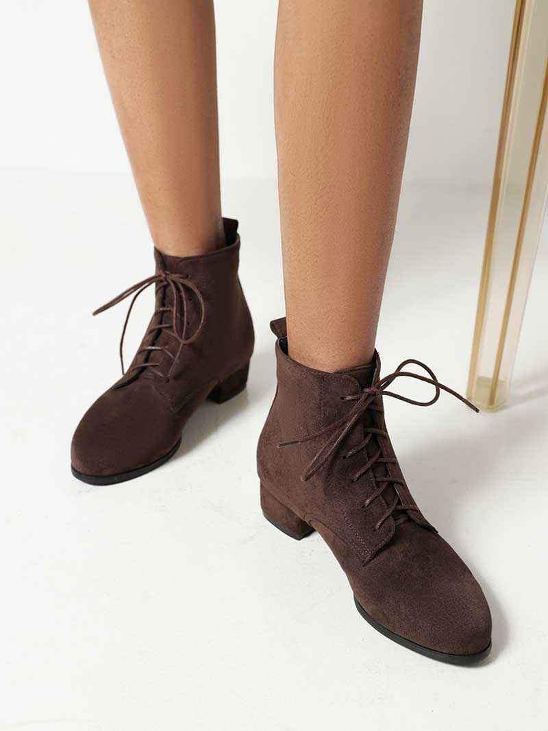 Women's Lace-Up Boots Low Heeled Ankle Bootie