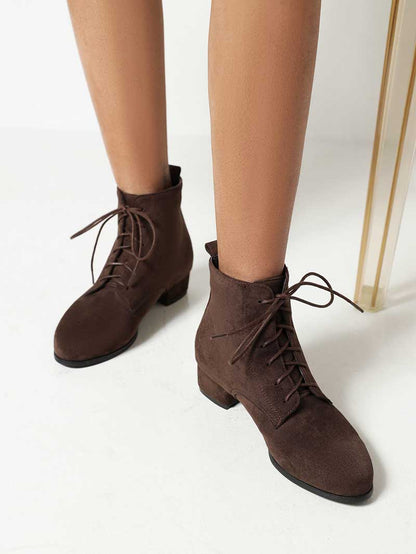 Women's Lace-Up Boots Low Heeled Ankle Bootie