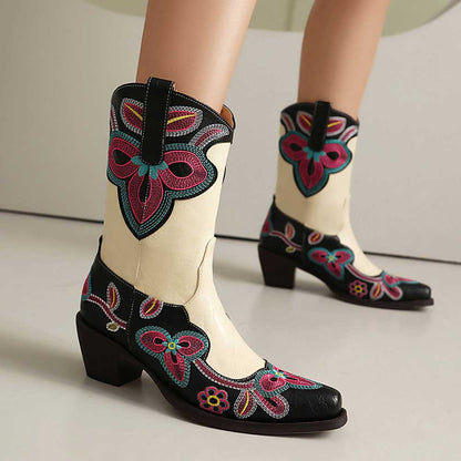 Embroidery boots for women casual mid-calf dress boots