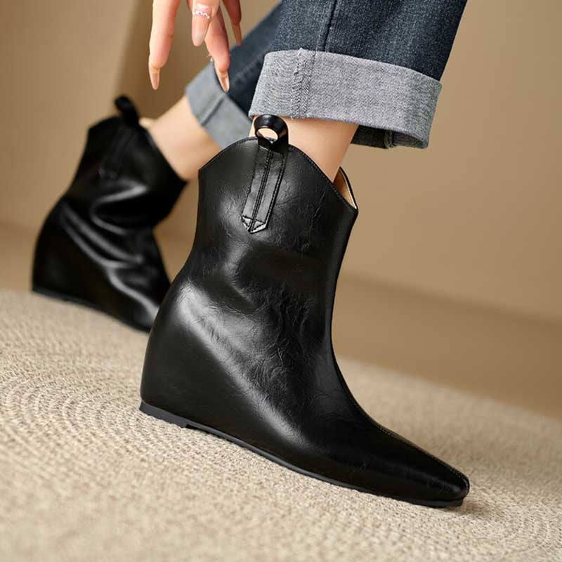 Pointed Wedge Heeled Plus Size Ankle Boots