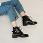 Women's Patent Leather Lace up Round toe Ankle Boots Low Heel Marten Boots