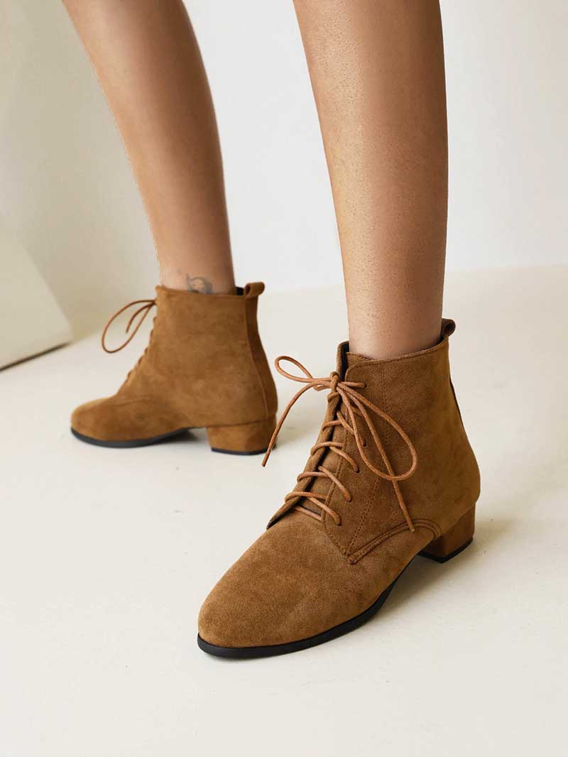 Women's Lace-Up Boots Low Heeled Ankle Bootie