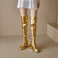 Metallic Microfiber Leather Platform Block Heel Over Knee Boots