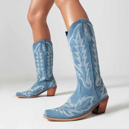 Cowboy Embroidery Boots for Women Knee High Cowgirl Boots