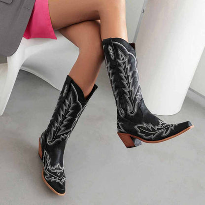 Cowboy Embroidery Boots for Women Knee High Cowgirl Boots
