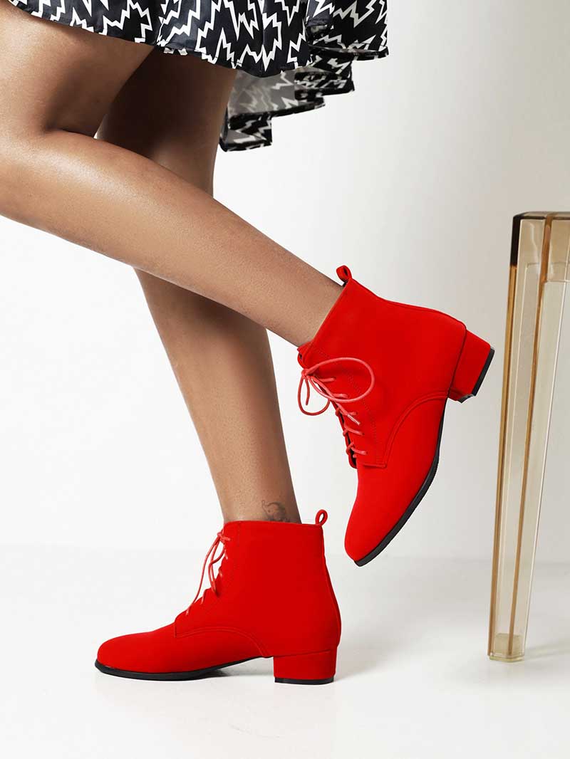 Women's Lace-Up Boots Low Heeled Ankle Bootie