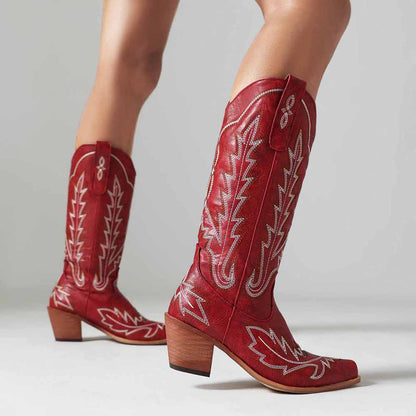Cowboy Embroidery Boots for Women Knee High Cowgirl Boots