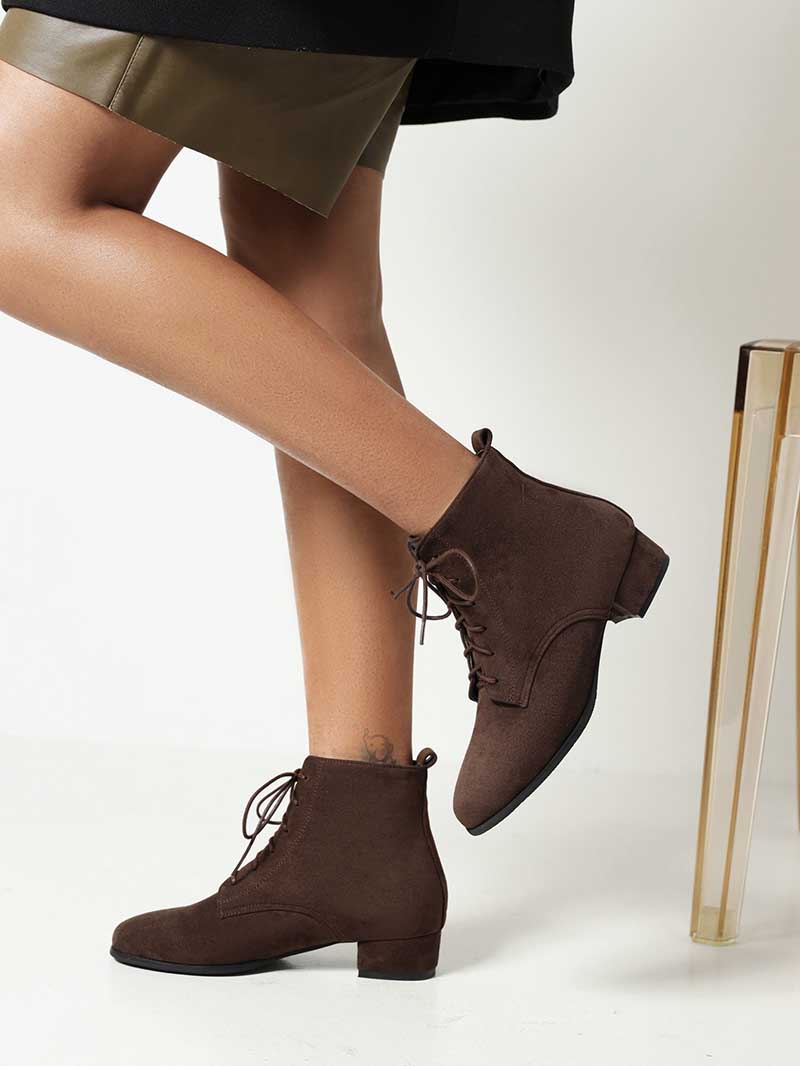 Women's Lace-Up Boots Low Heeled Ankle Bootie