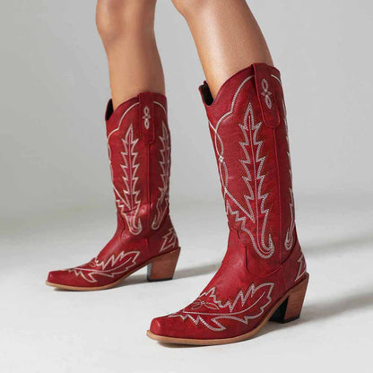 Cowboy Embroidery Boots for Women Knee High Cowgirl Boots