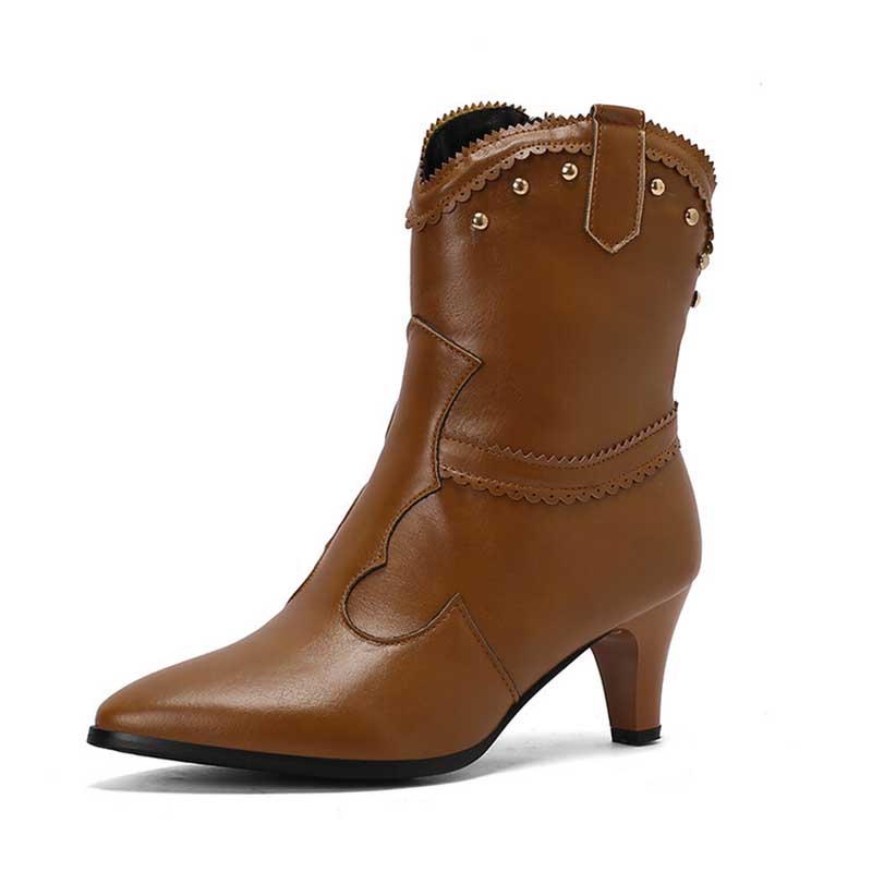 Low Heel Western Ankle Boots Kitten Heel Cowboy Booties