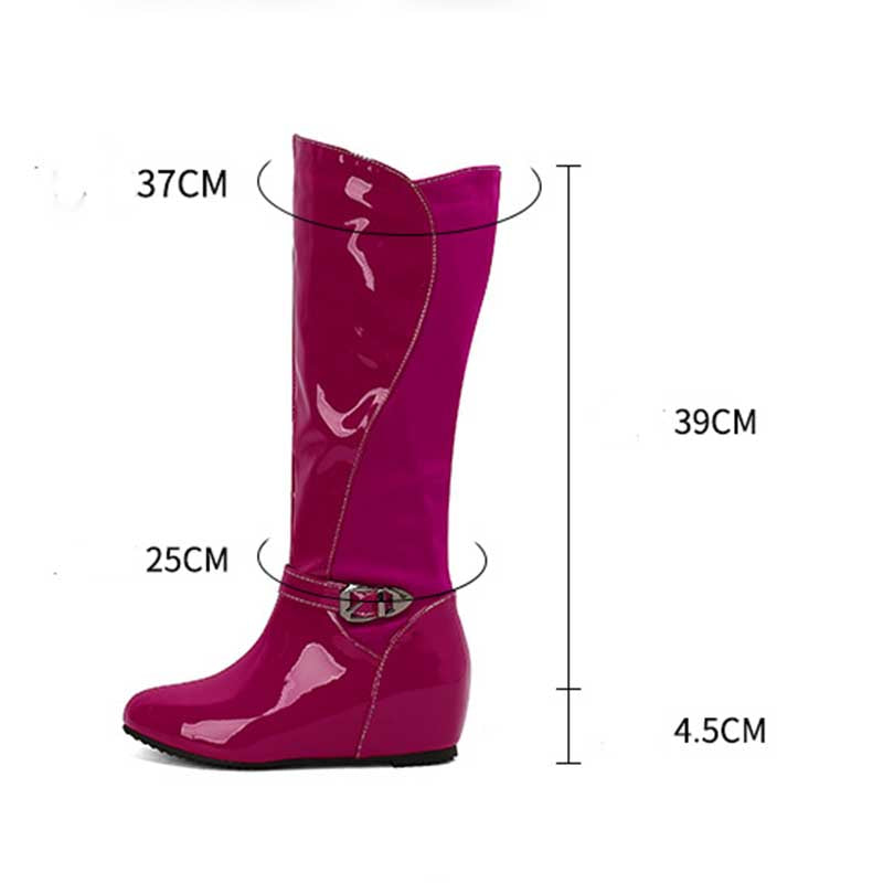 Women's Patent Leather Color Blocked Inner Heel Wedge Boots