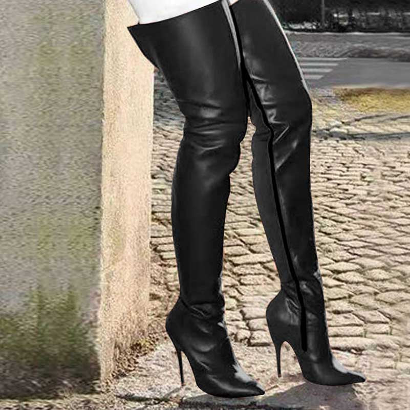 Women's Over The Knee Boots Pointed Toe Zipper Heels Long Party Boots