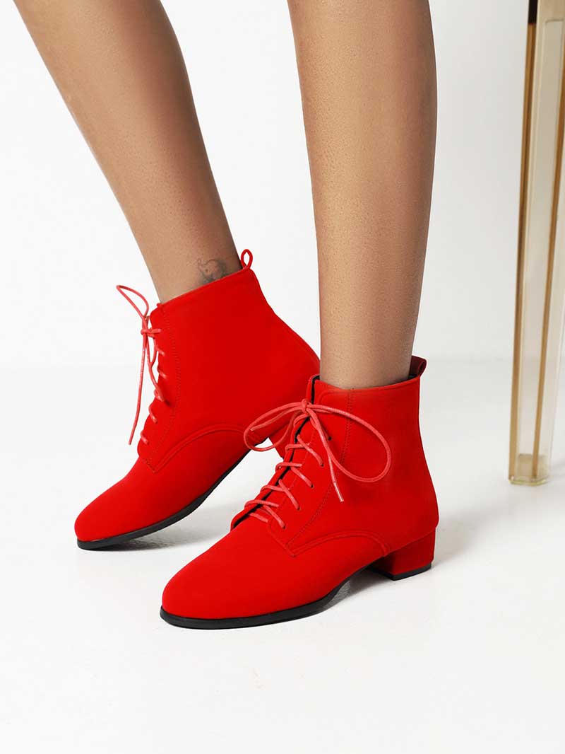 Women's Lace-Up Boots Low Heeled Ankle Bootie