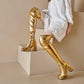 Metallic Microfiber Leather Platform Block Heel Over Knee Boots