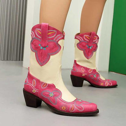 Embroidery boots for women casual mid-calf dress boots