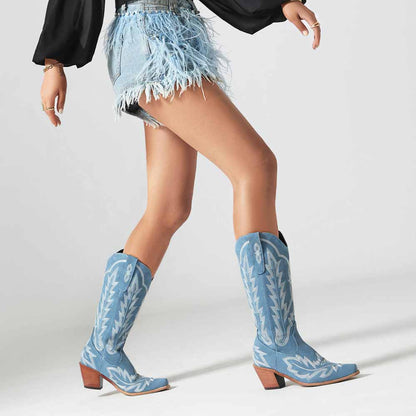 Cowboy Embroidery Boots for Women Knee High Cowgirl Boots