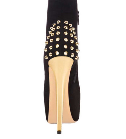 Zipper Stiletto Riveted Platform Ankle Boots in Black