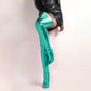 Womens Boots Shiny Leather High Heels Pointed Toe Side Zip Over The Knee Boots