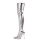 Womens Boots Shiny Leather High Heels Pointed Toe Side Zip Over The Knee Boots