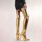 Womens Boots Shiny Leather High Heels Pointed Toe Side Zip Over The Knee Boots