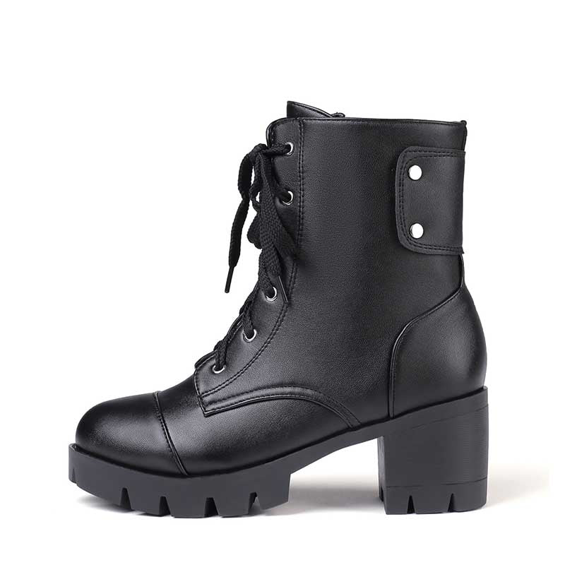 Womens Lace up Round toe Ankle Boots Block Heel Combat Boots