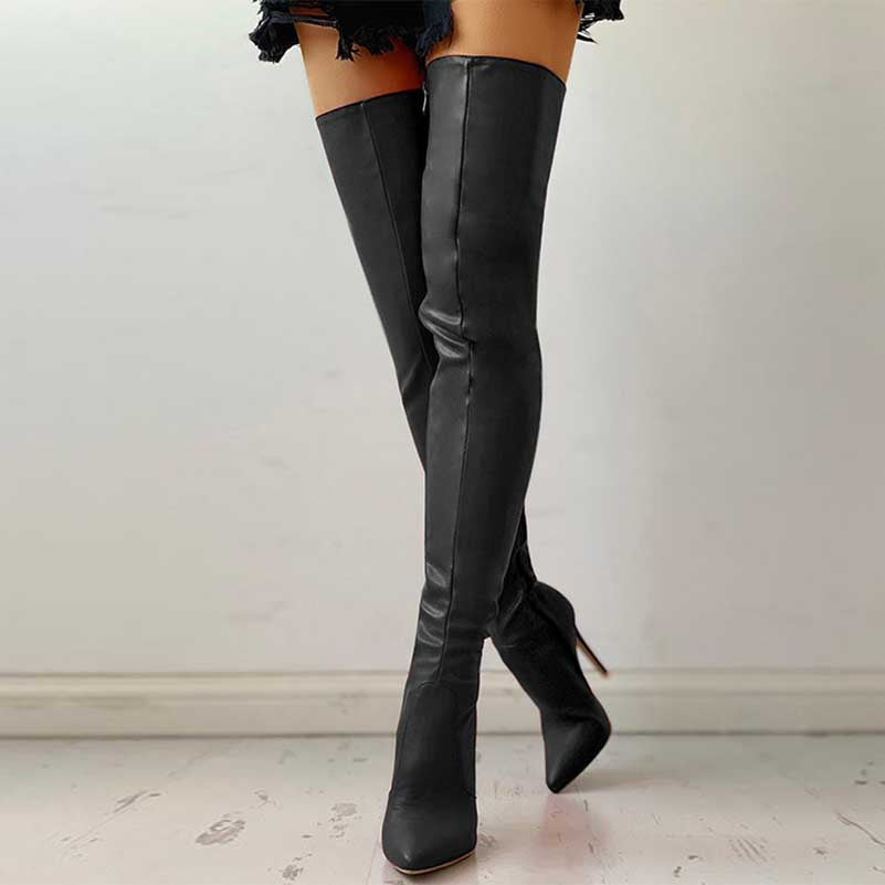 Women's Over The Knee Boots Pointed Toe Zipper Heels Long Party Boots