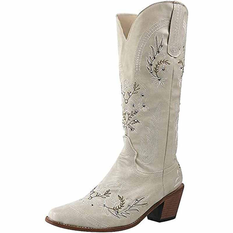 Women's Floral Embroidery Wedding Boots Classic Country Cowgirl Boots