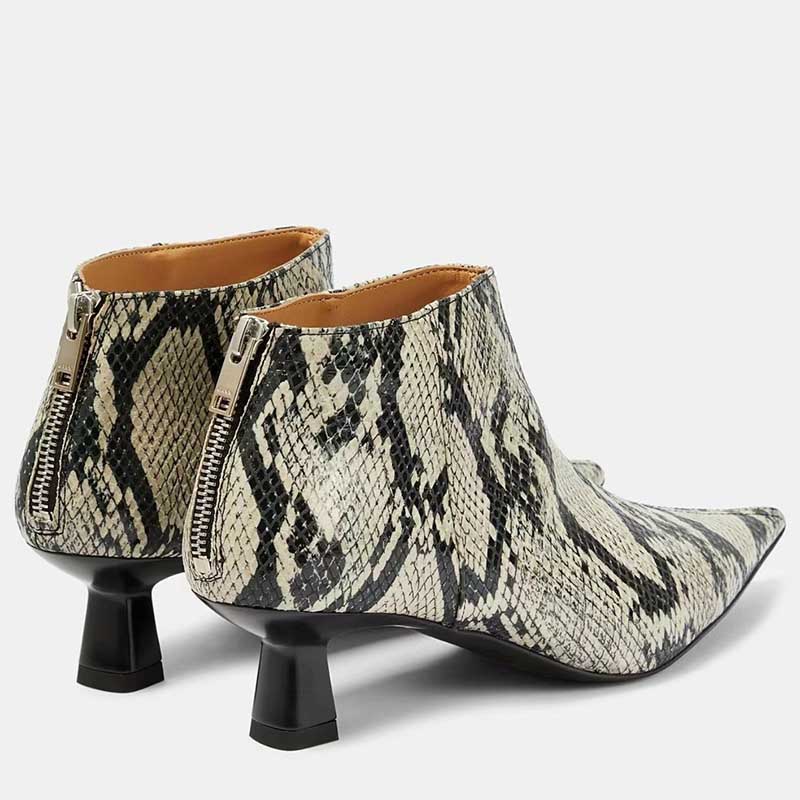 Women Faux Snakeskin Boots Pointed Toe Low Heel Boots