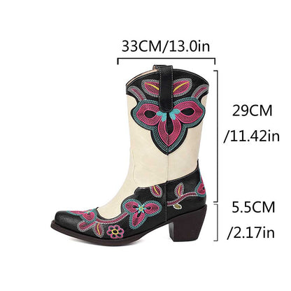 Embroidery boots for women casual mid-calf dress boots