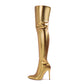 Womens Boots Shiny Leather High Heels Pointed Toe Side Zip Over The Knee Boots