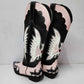 Ladies Embroidery Western Cowboy Boots Mid-Calf Pointy Toe Chunky Heel Cowgirl Boots
