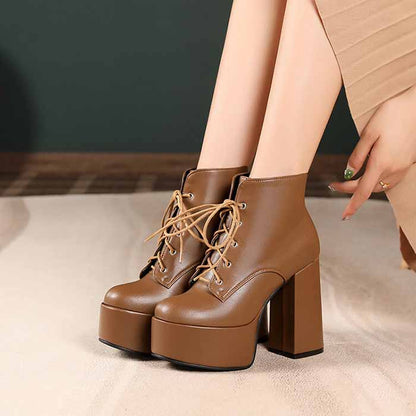 Women's lace up boots platform ankle heeled boots