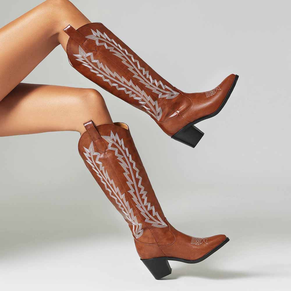 Women Western Boots Cowgirl Boots with Classic Embroidery