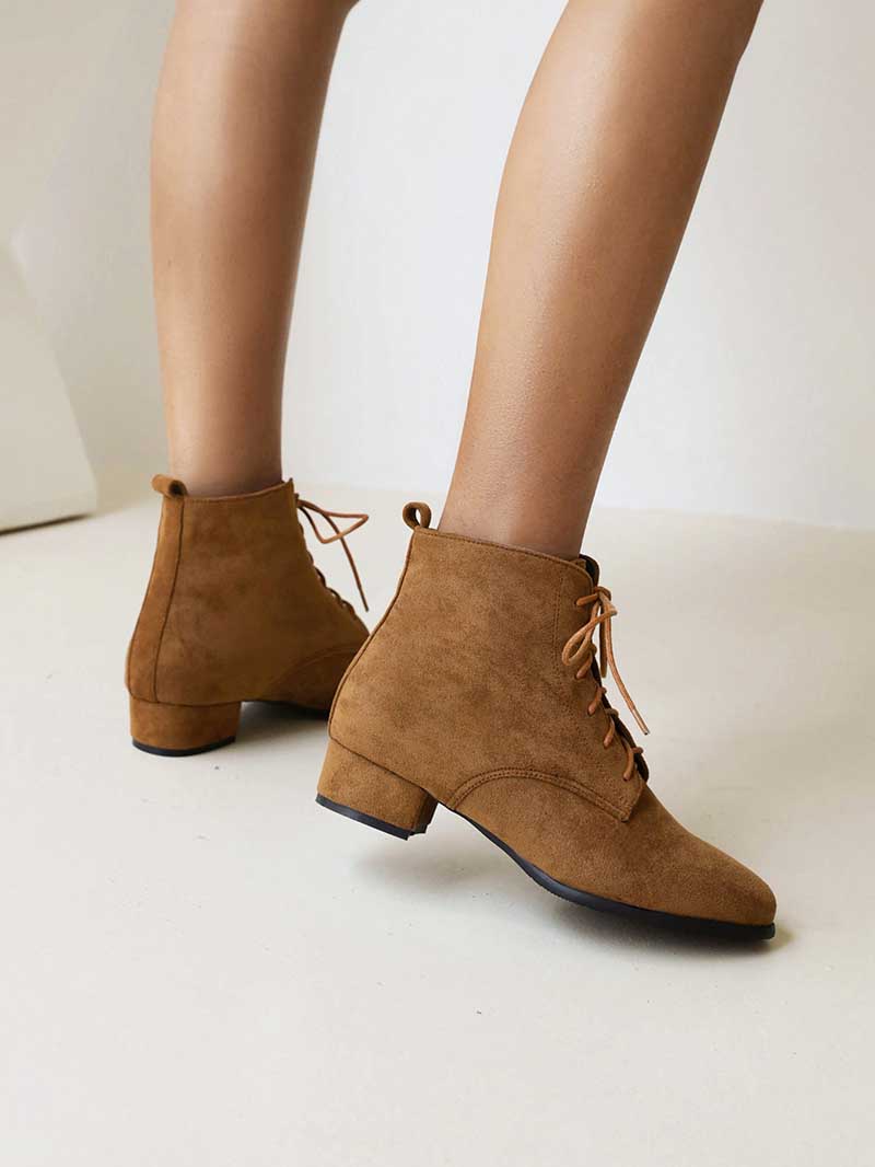 Women's Lace-Up Boots Low Heeled Ankle Bootie