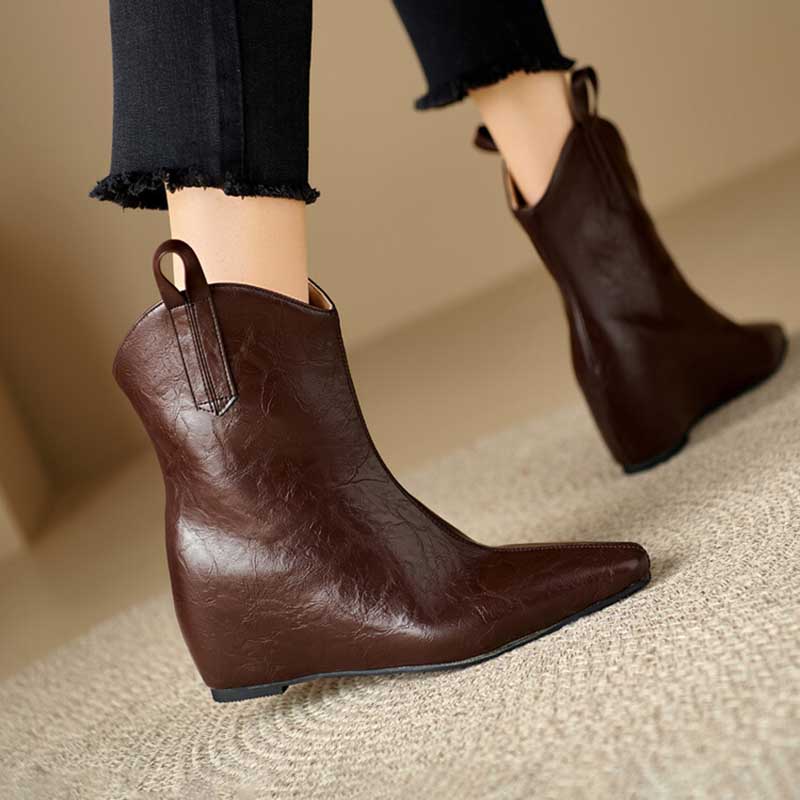 Pointed Wedge Heeled Plus Size Ankle Boots