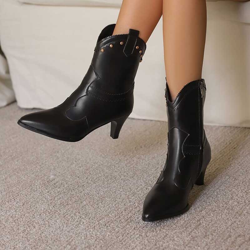 Low Heel Western Ankle Boots Kitten Heel Cowboy Booties