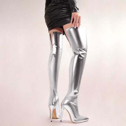 sd-hk Metallic High Heel Party Boots for Stunning Looks