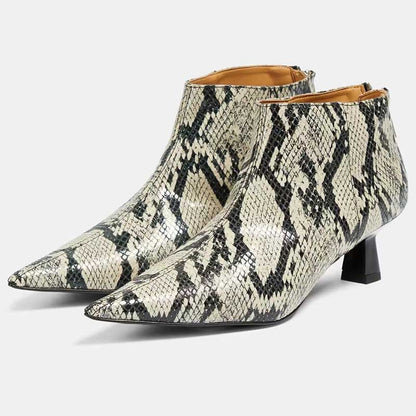 Women Faux Snakeskin Boots Pointed Toe Low Heel Boots