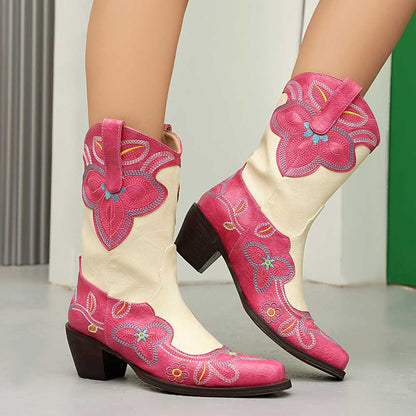 Embroidery boots for women casual mid-calf dress boots