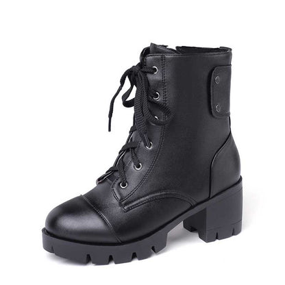 Womens Lace up Round toe Ankle Boots Block Heel Combat Boots