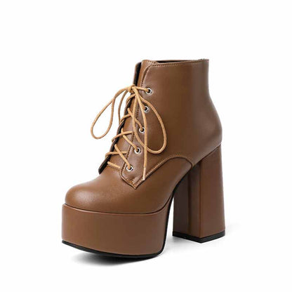 Women's lace up boots platform ankle heeled boots