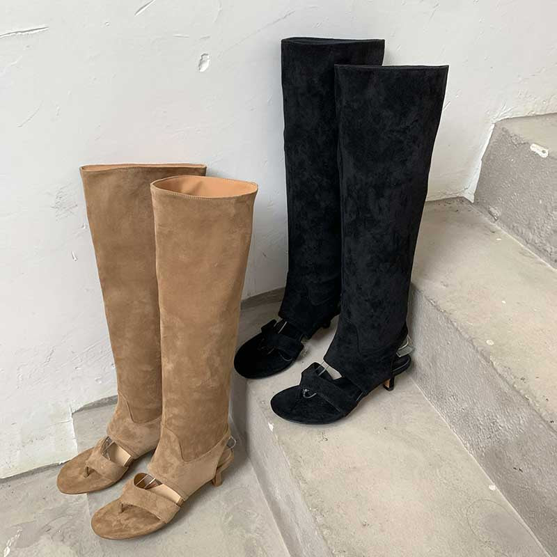 Women's Suede Thong High Heel Boots